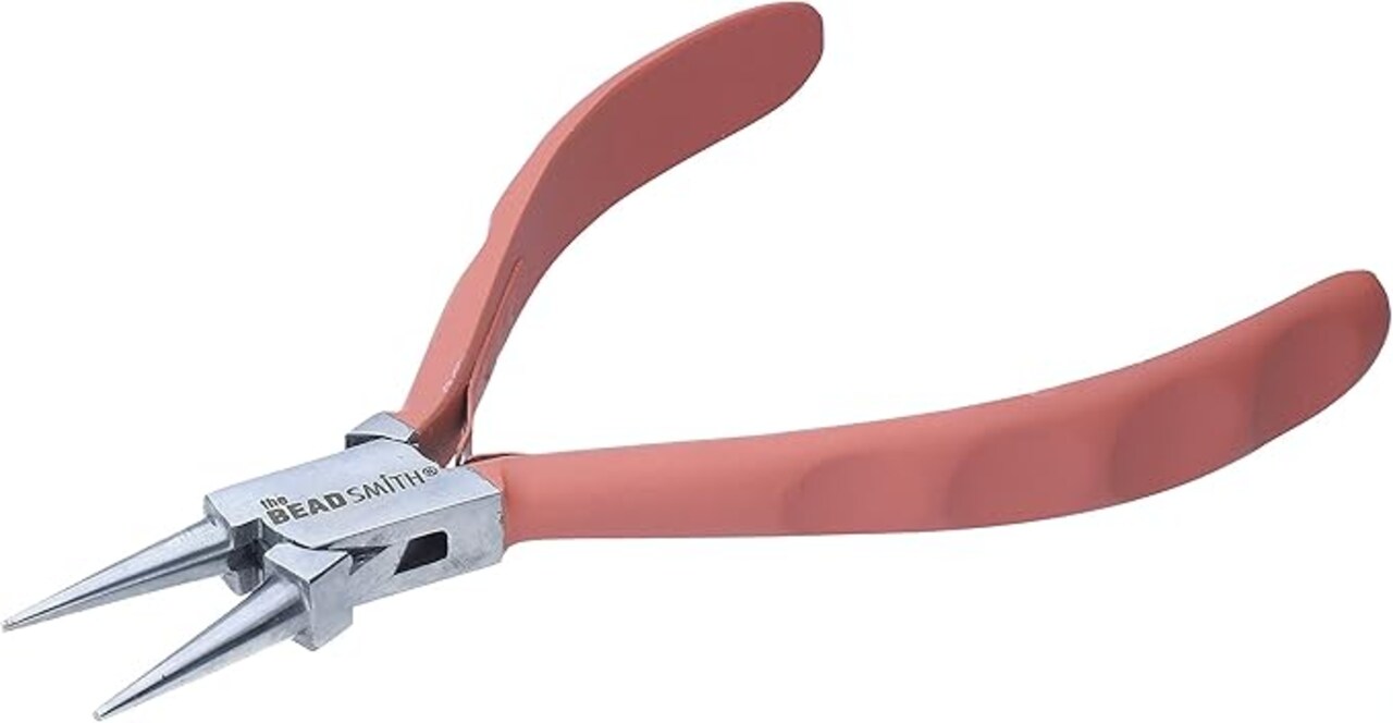 The Beadsmith Satin Touch Round Nose Pliers, 5.75 inches (145mm) with polished steel head, comfortable contoured grip handles and double-leaf springs, tool for jewelry making